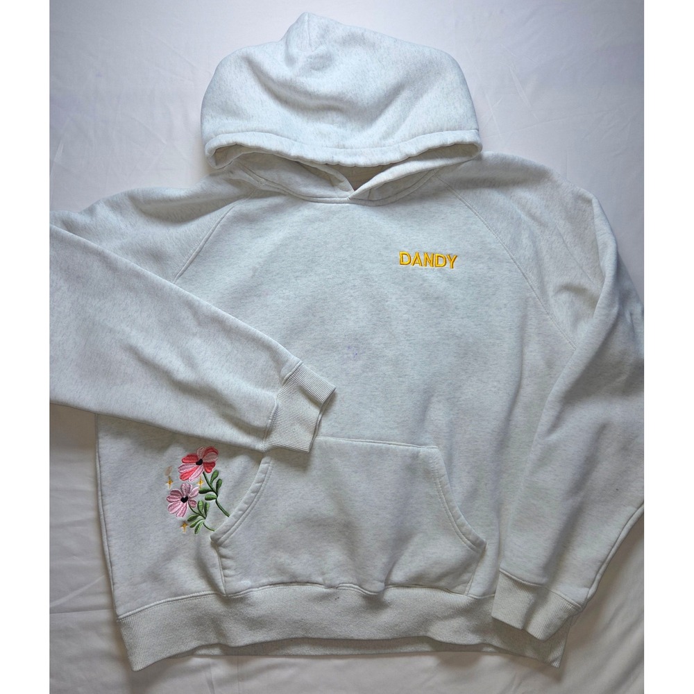 Dandy Worldwide Gift Giving Floral Embroidered Hoodie Grey Streetwear Large